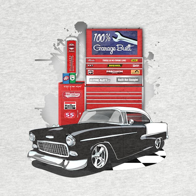 1955 Black and White Chevy Bel Air Garage Built Print by RPM-ART